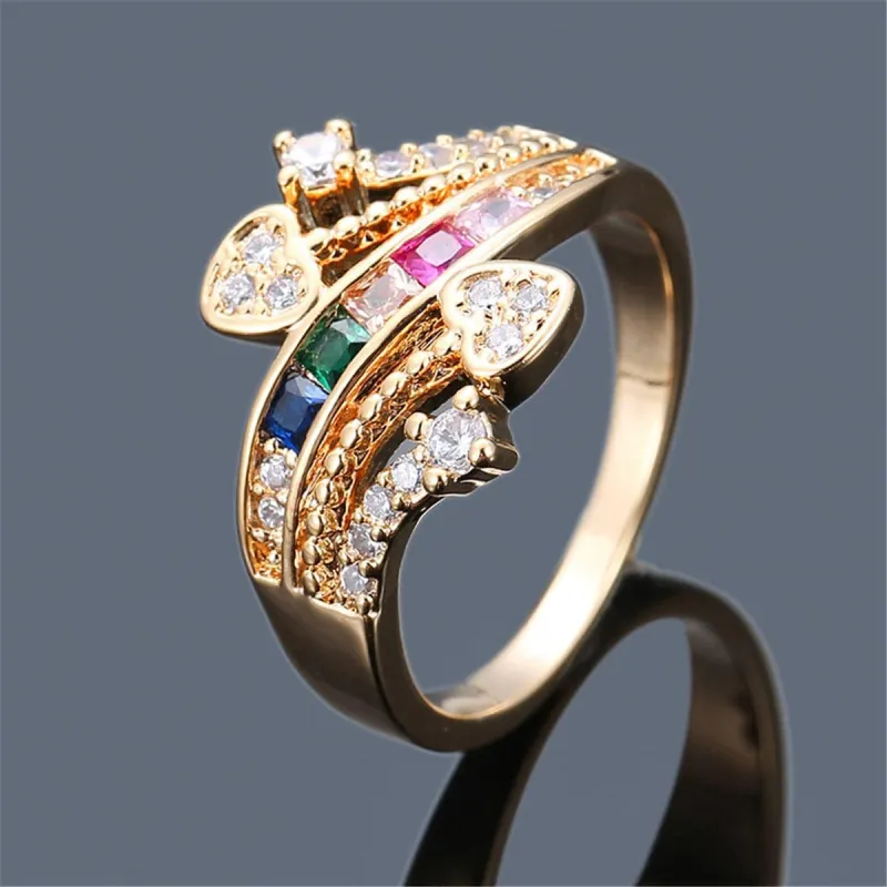 Rainbow Crystal & Cubic Zirconia Double Heart Ring made by Zulily