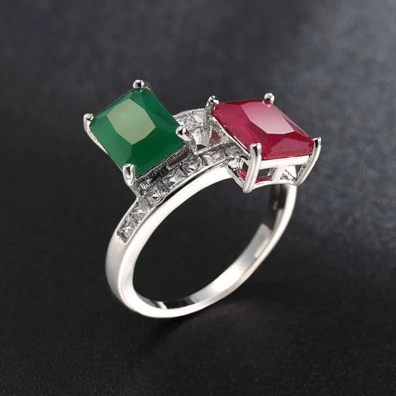 Red & Green Corundum Crystal Emerald-Cut Bypass Ring made by Zulily