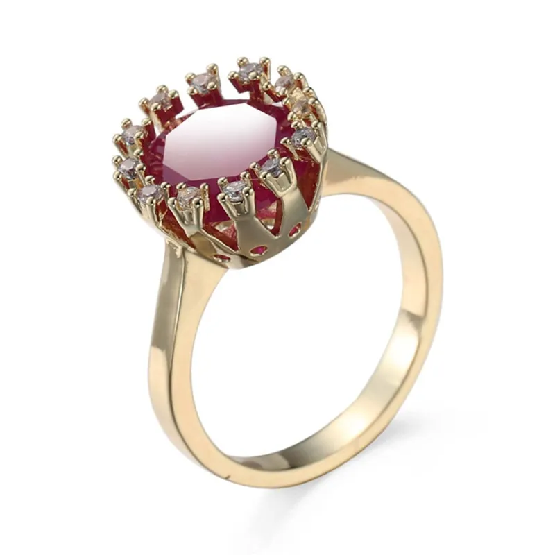 Red Corundum & Cubic Zirconia Goldtone Floral Ring made by Zulily