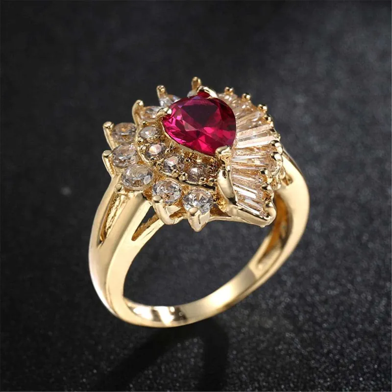 Red Corundum & Cubic Zirconia Goldtone Botany Ring made by Zulily