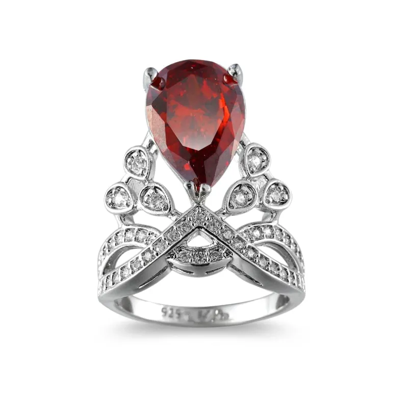 Red Crystal & Cubic Zirconia Botanical Pear-Cut Ring made by Zulily