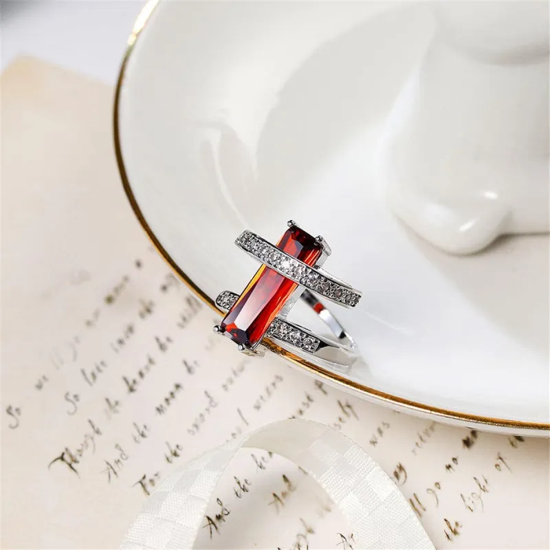 Red Crystal & Cubic Zirconia Bypass Ring made by Zulily