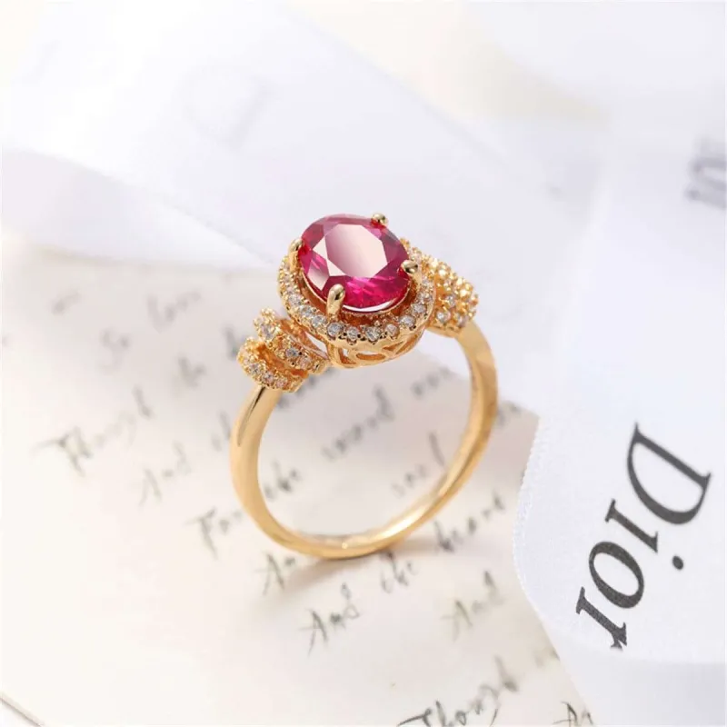 Red Crystal & Cubic Zirconia Goldtone Pavé Halo Oval Ring made by Zulily