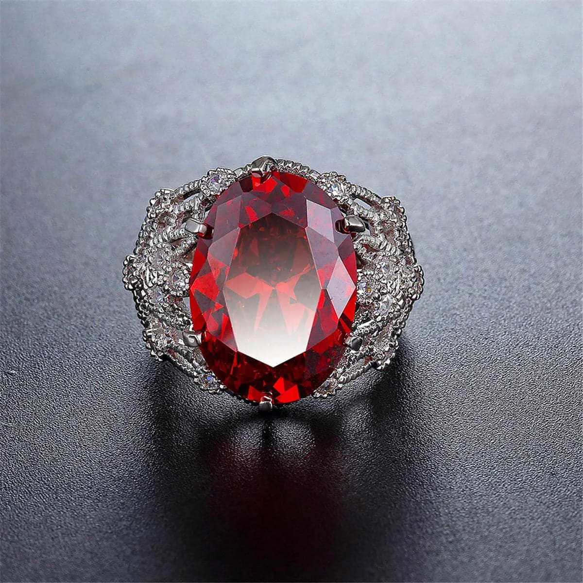 Red Crystal & Cubic Zirconia Oval Botanical Ring sold by Zulily product image thumbnail 2