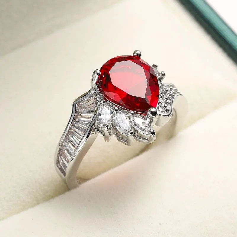 Red Crystal & Cubic Zirconia Pear Asymmetrical Ring made by Zulily