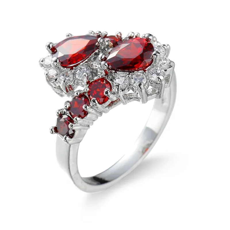 Red Crystal & Cubic Zirconia Pear-Cut Bypass Ring made by Zulily