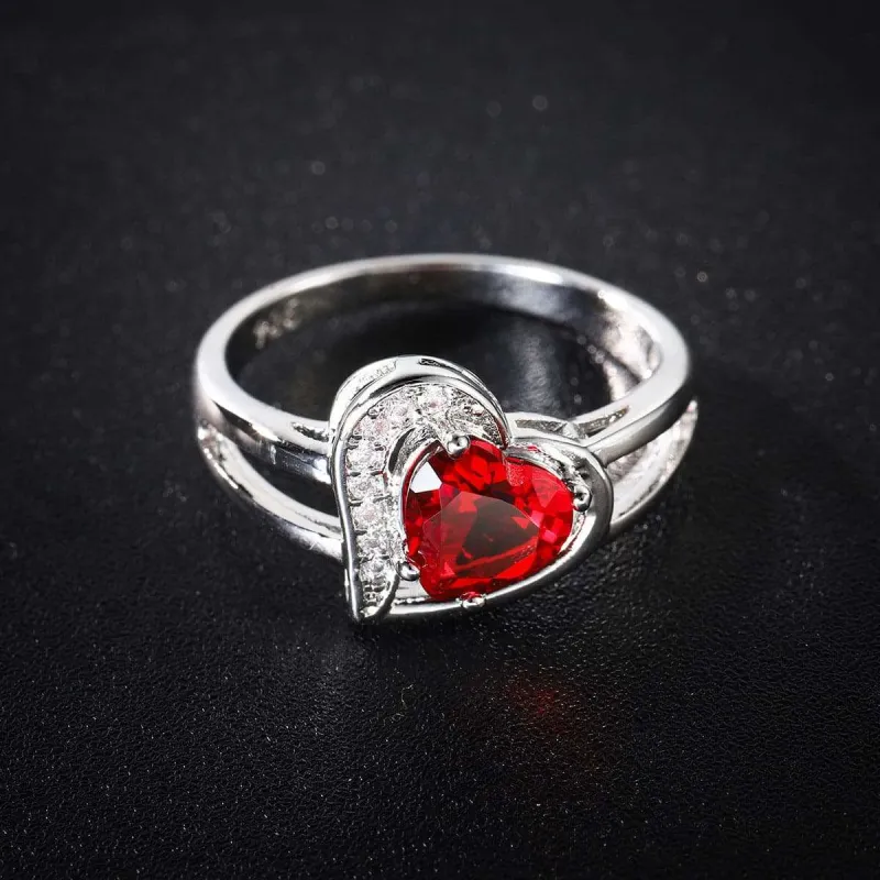Red Crystal & Cubic Zirconia Heart Asymmetrical Ring made by Zulily