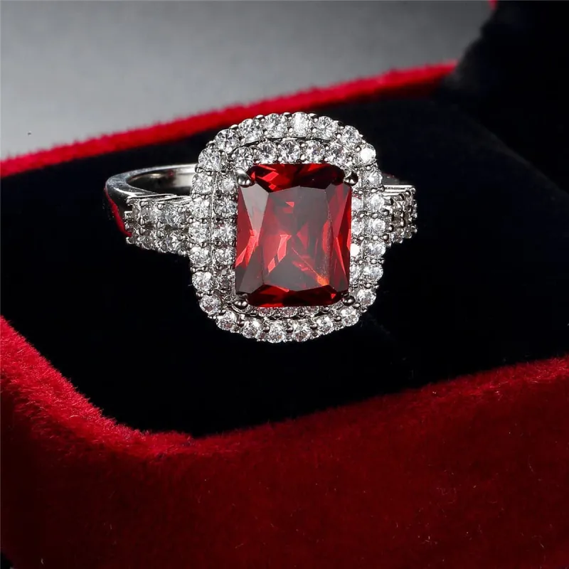 Red Crystal & Cubic Zirconia Princess-Cut Ring made by Zulily