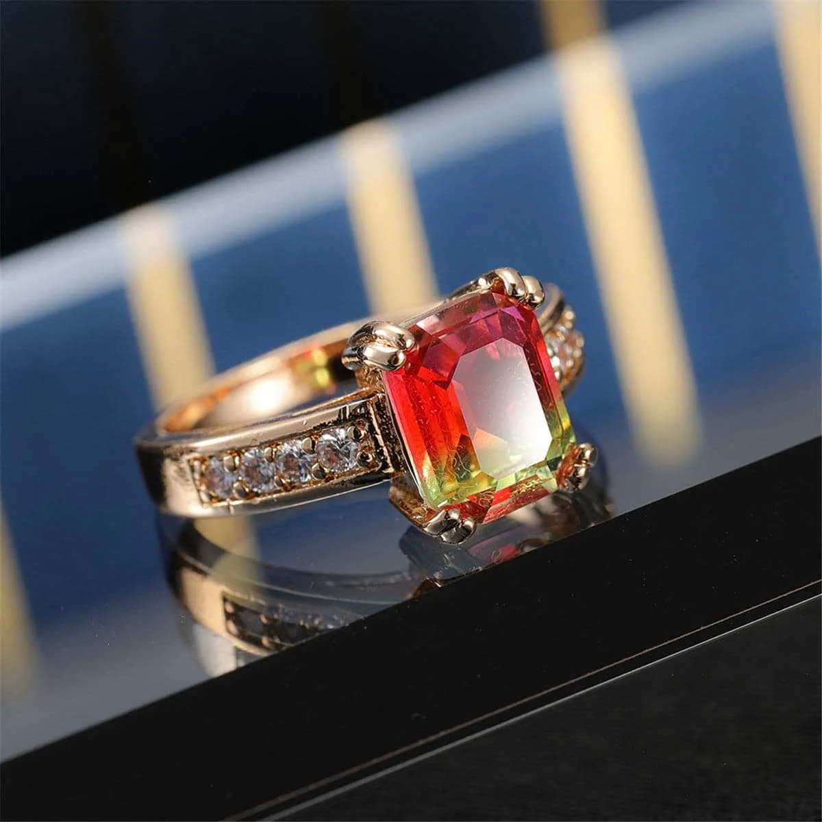 Red Crystal & Cubic Zirconia Rectangle Double-Prong Ring sold by Zulily product image thumbnail 3