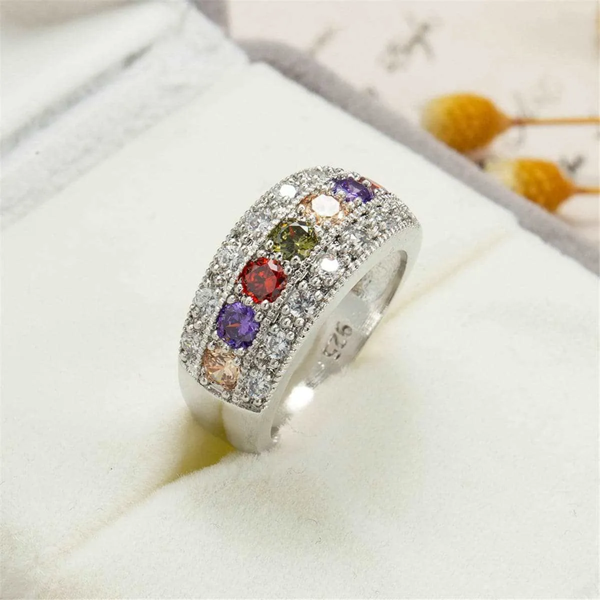 Red Crystal & Silvertone Band Ring sold by Zulily product image thumbnail 2