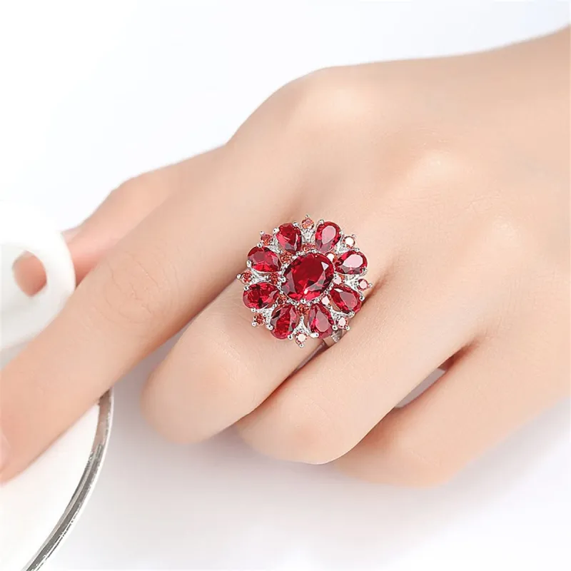 Red Crystal & Silvertone Flower Ring made by Zulily