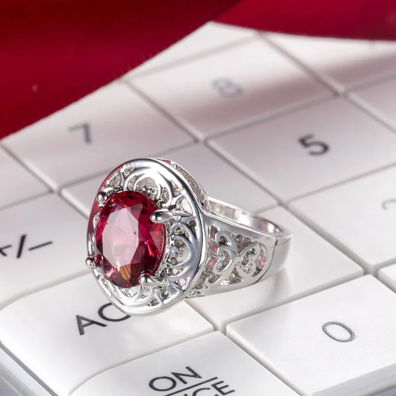 Red Crystal & Silvertone Openwork Oval Ring made by Zulily