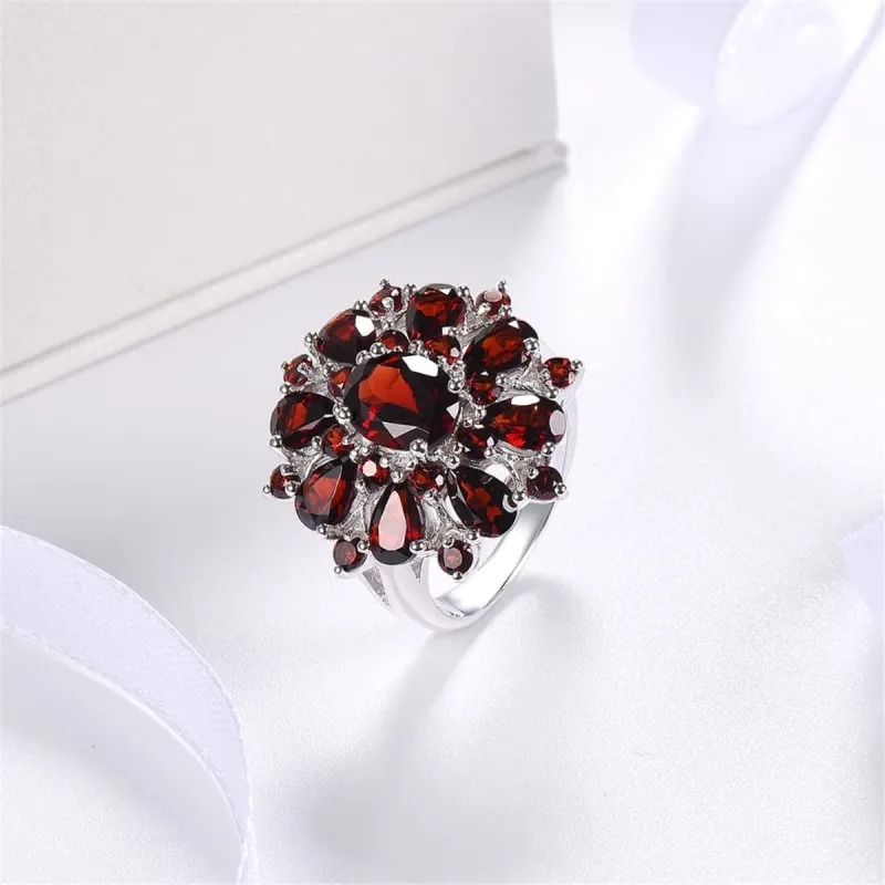 Red Crystal & Silvertone Floral Cocktail Ring made by Zulily
