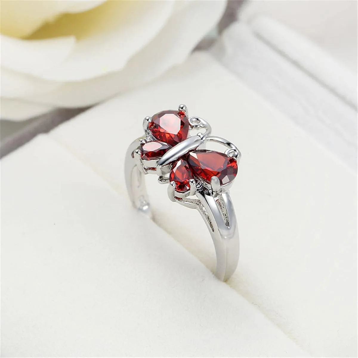 Red Crystal & Silvertone Butterfly Ring sold by Zulily product image thumbnail 2