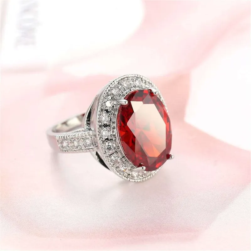 Red Crystal & Silvertone Oval Halo Ring made by Zulily