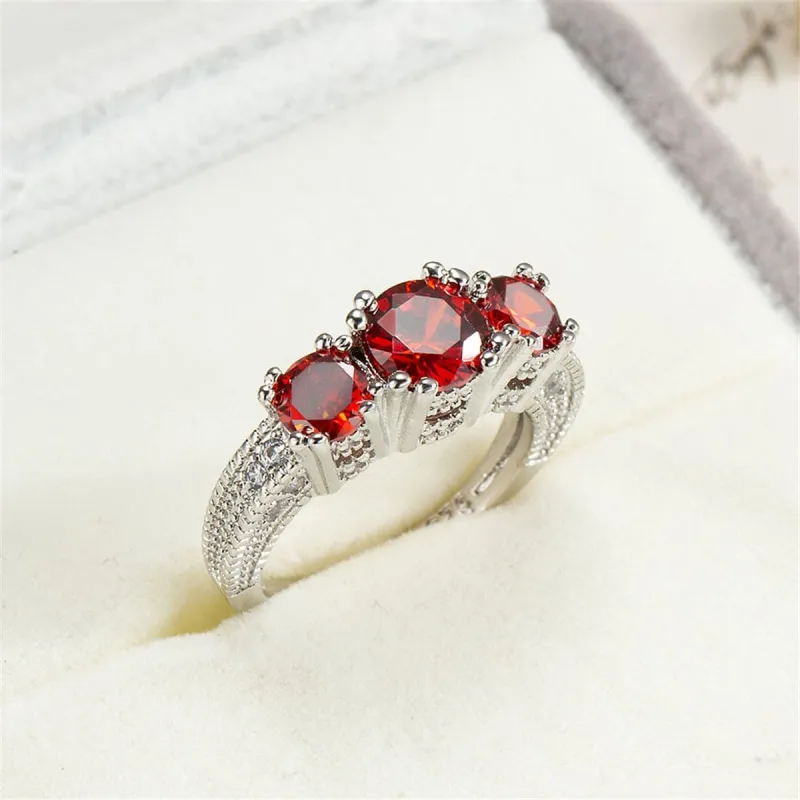 Red Crystal & Silvertone Three-Stone Ring made by Zulily
