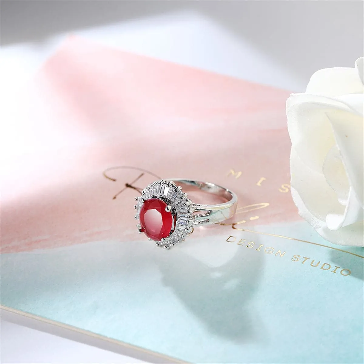 Red Cubic Zirconia & Crystal Baguette Halo Ring sold by Zulily product image thumbnail 2