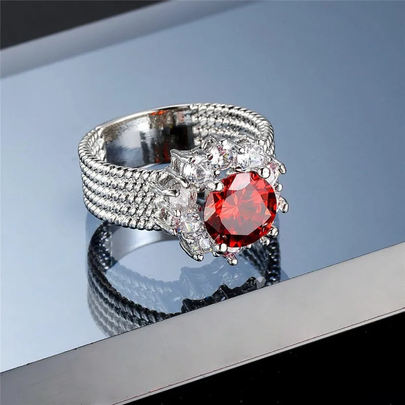 Red Cubic Zirconia & Crystal Floral Halo Ring made by Zulily