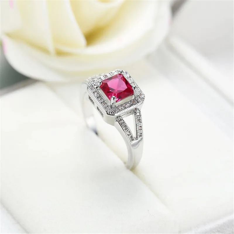Red Cubic Zirconia & Crystal Halo Cushion-Cut Ring made by Zulily
