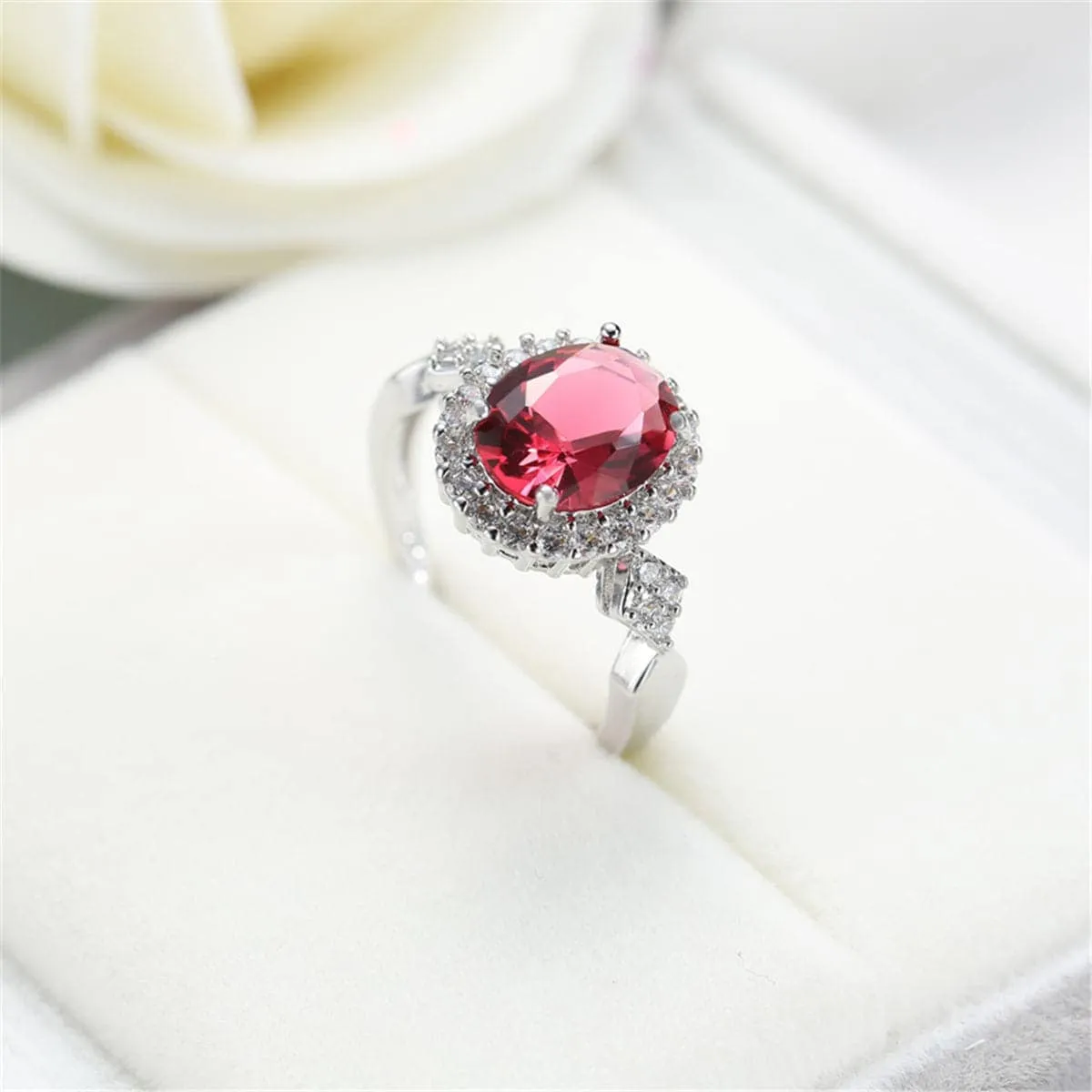Red Cubic Zirconia & Crystal Halo Oval Ring sold by Zulily product image thumbnail 2