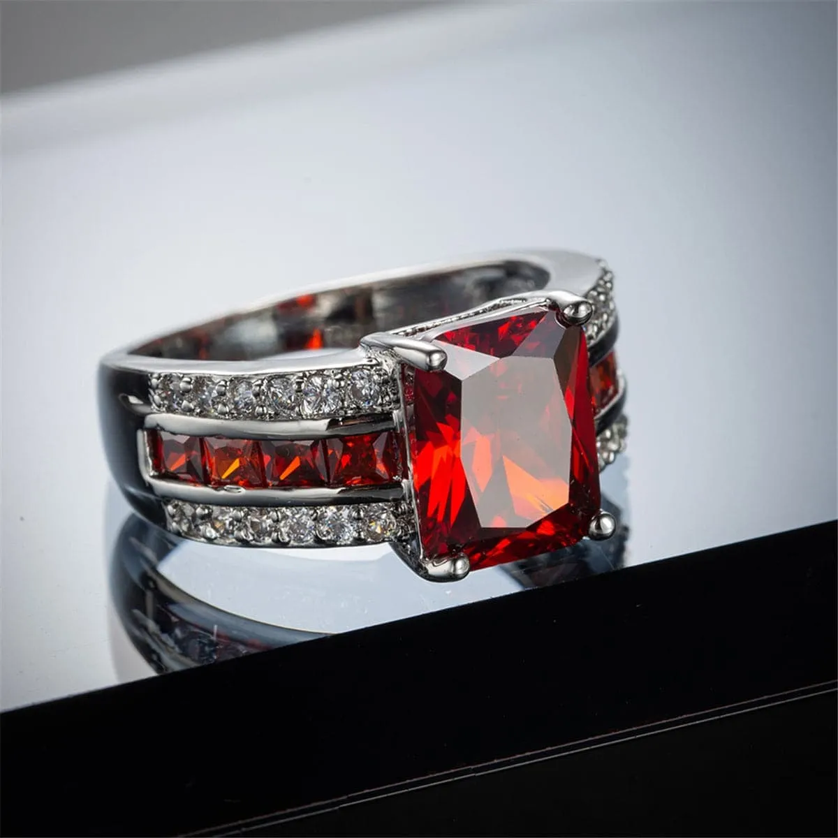 Red Cubic Zirconia & Crystal Three-Row Radient-Cut Ring sold by Zulily product image thumbnail 2