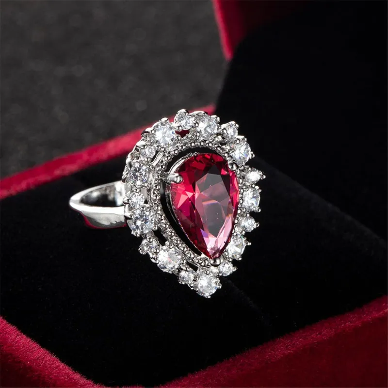 Red Cubic Zirconia & Silvertone Pear Halo Ring made by Zulily