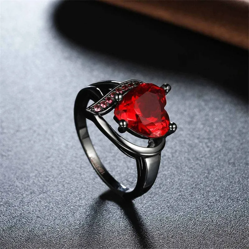 Red Cubic Zirconia & Gunmetal Heart Ring made by Zulily