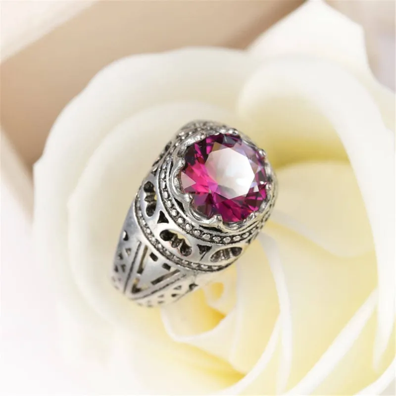 Red Multicolor Crystal & Silvertone Openwork-Band Ring made by Zulily