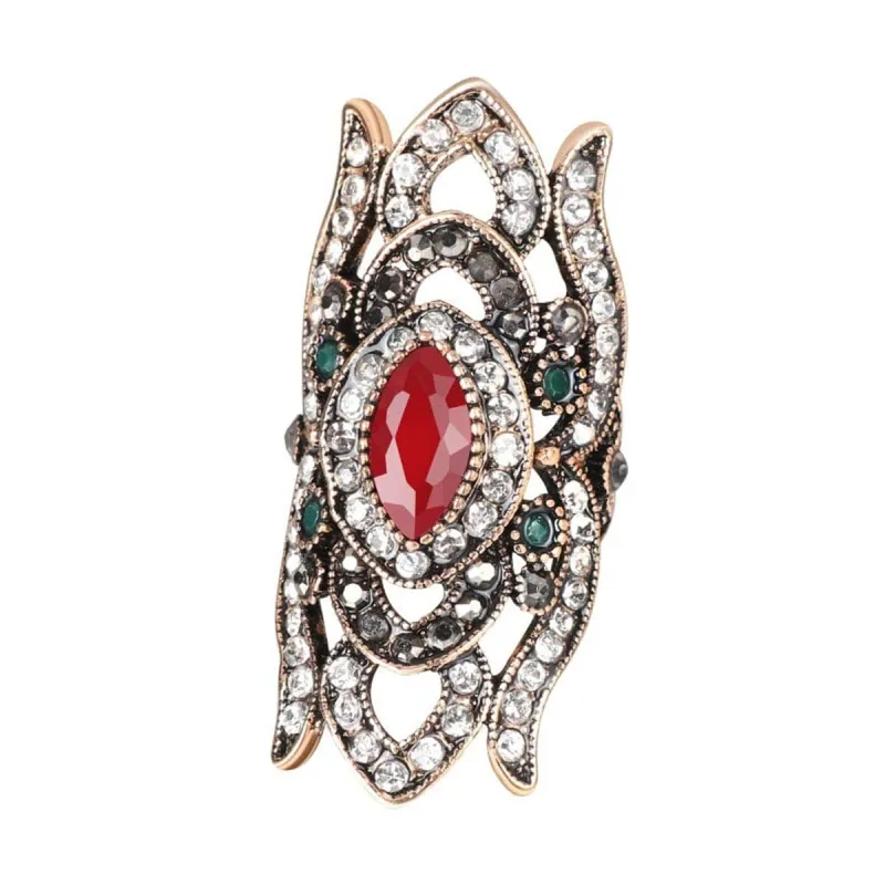 Red Resin & Cubic Zirconia Goldtone Crown Band Ring made by Zulily