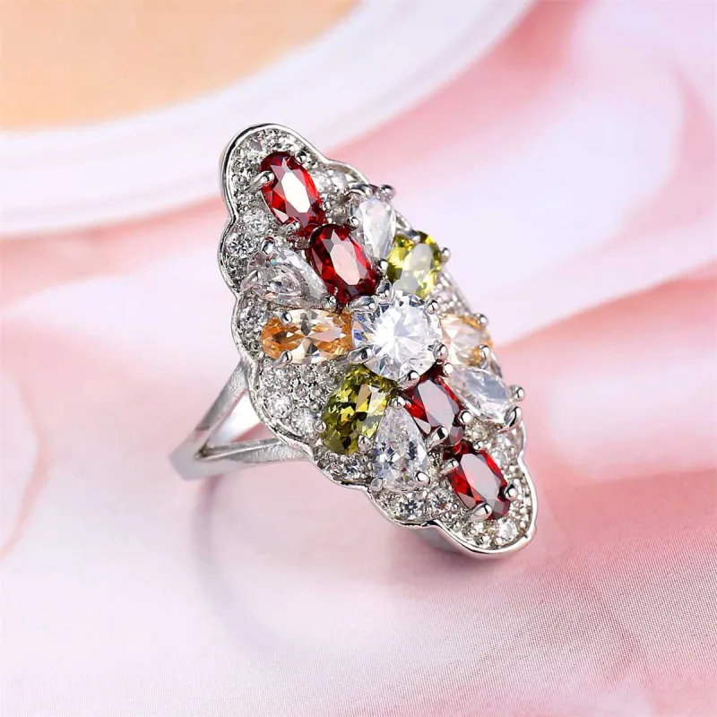 Red Multicolor Crystal & Silvertone Pear-Cut Pavé Statement Ring made by Zulily