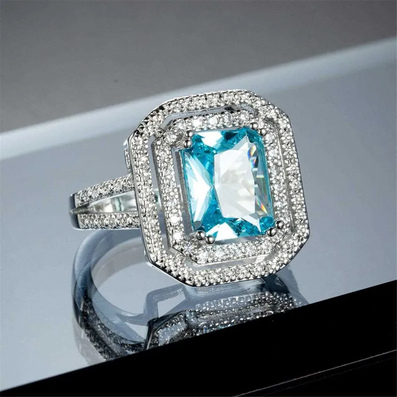 Sea Blue Crystal & Cubic Zirconia Cushion-Cut Pavé Ring made by Zulily