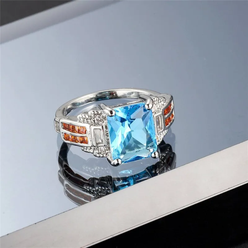 Sea Blue Crystal & Cubic Zirconia Geometric Ring made by Zulily