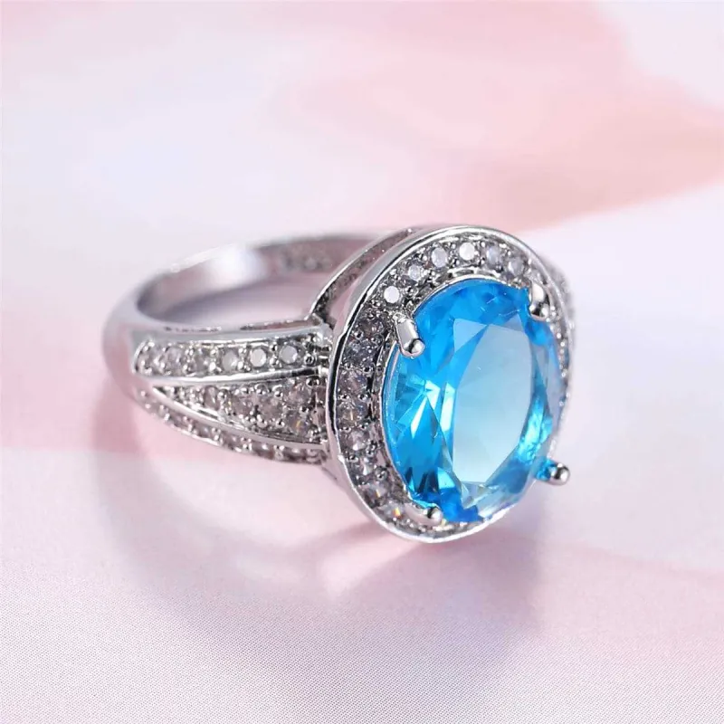 Sea Blue Crystal & Cubic Zirconia Silvertone Oval-Cut Ring made by Zulily
