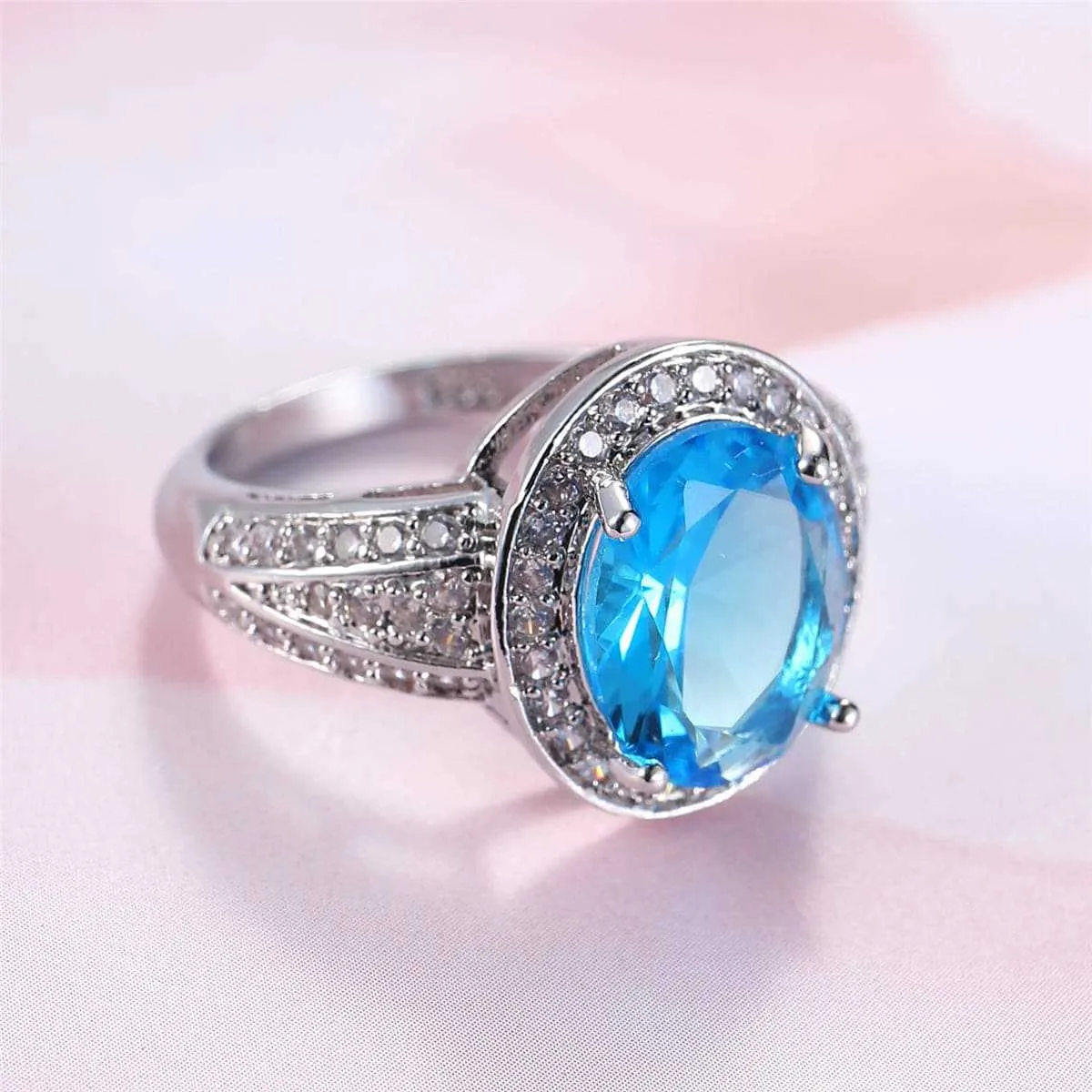 Sea Blue Crystal & Cubic Zirconia Silvertone Oval-Cut Ring sold by Zulily