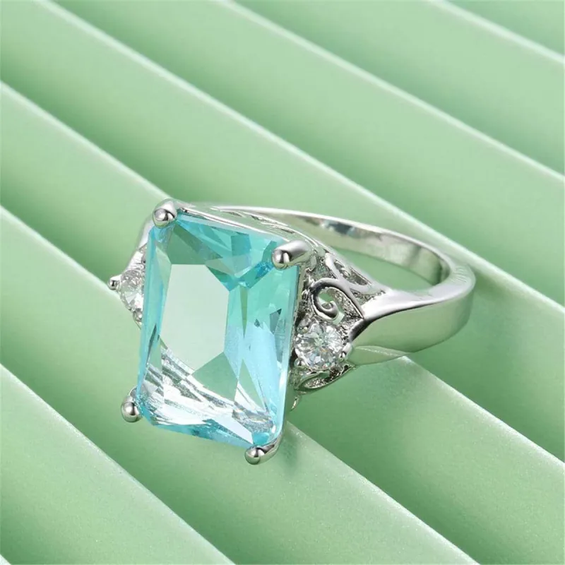 Sea Blue Crystal & Cubic Zirconia Emerald-Cut Ring made by Zulily