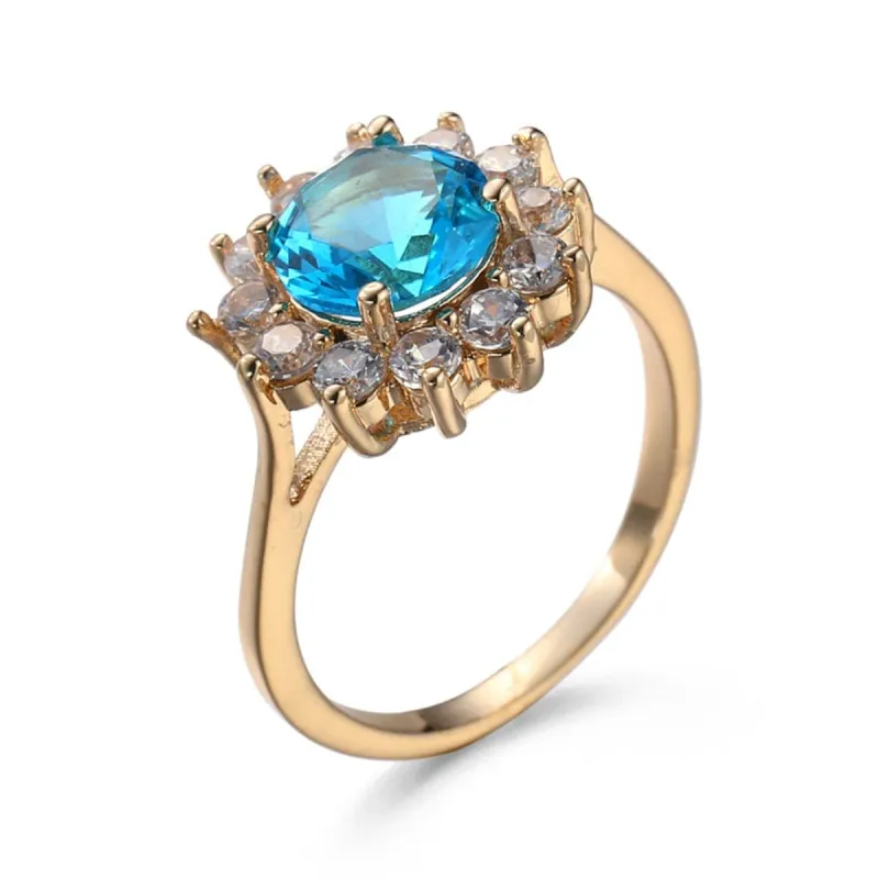 Sea Blue Crystal & Cubic Zirconia Goldtone Burst Round Ring made by Zulily