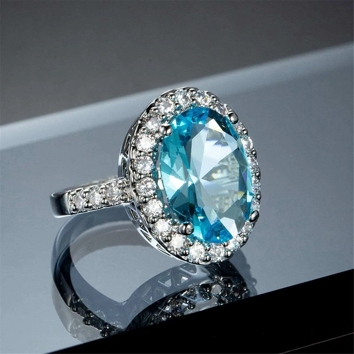 Sea Blue Crystal & Cubic Zirconia Oval-Cut Halo Ring sold by Zulily