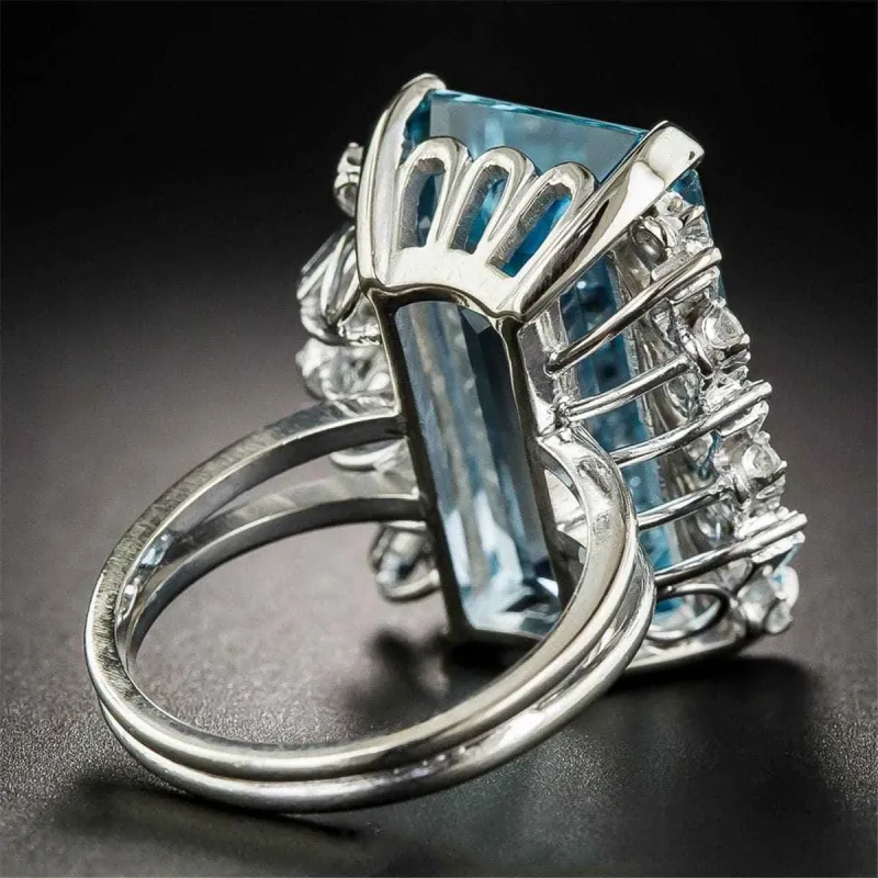 Sea Blue Crystal & Silvertone Emerald-Cut Ring made by Zulily