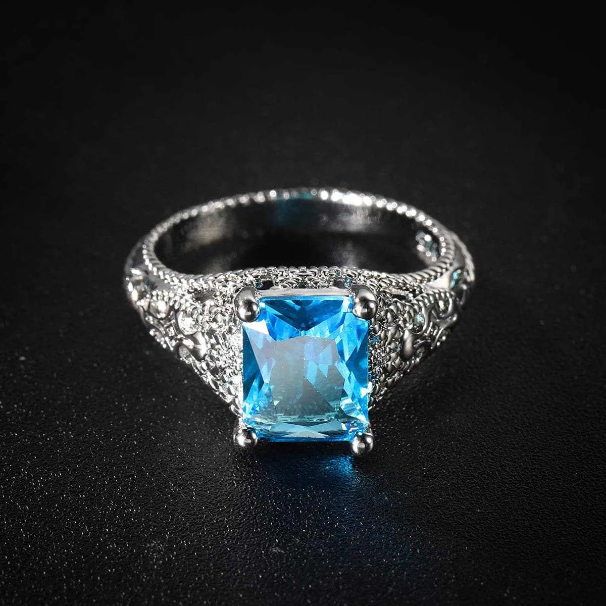 Sea Blue Crystal & Silvertone Cushion-Cut Milgrain Ring sold by Zulily product image thumbnail 4