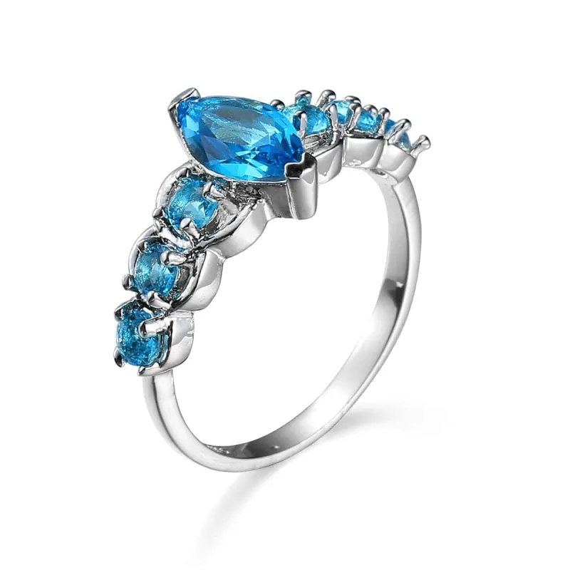 Sea Blue Crystal & Silvertone Marquise Ring made by Zulily