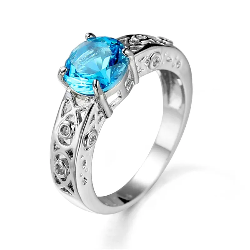Sea Blue Crystal & Silvertone Filigree Cocktail Ring made by Zulily