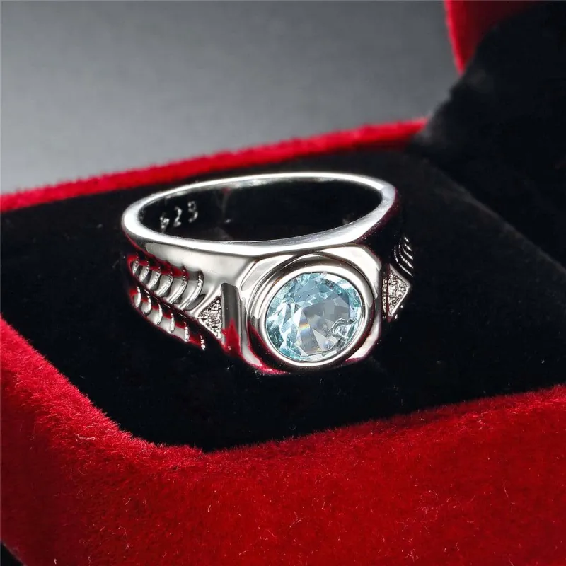 Sea Blue Crystal & Silvertone Band Ring made by Zulily