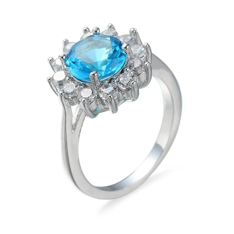 Sea Blue Cubic Zirconia & Silvertone Flower Ring made by Zulily