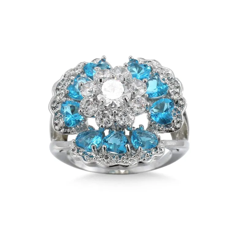 Sea Blue Cubic Zirconia & Crystal Floral Heart Ring made by Zulily