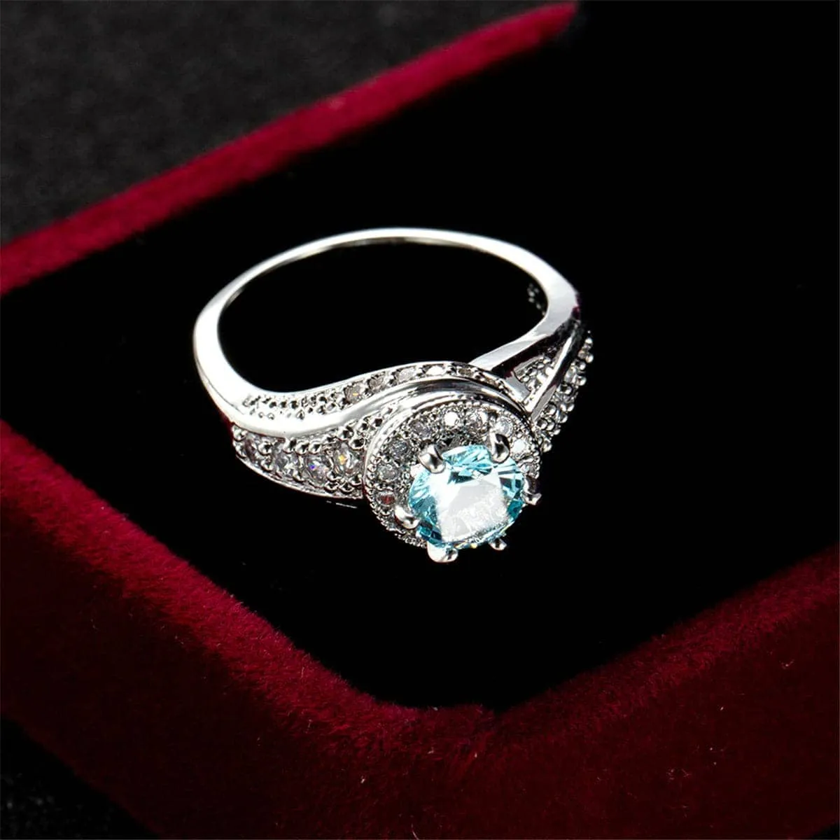 Sea Blue Cubic Zirconia & Silvertone Round Ring sold by Zulily