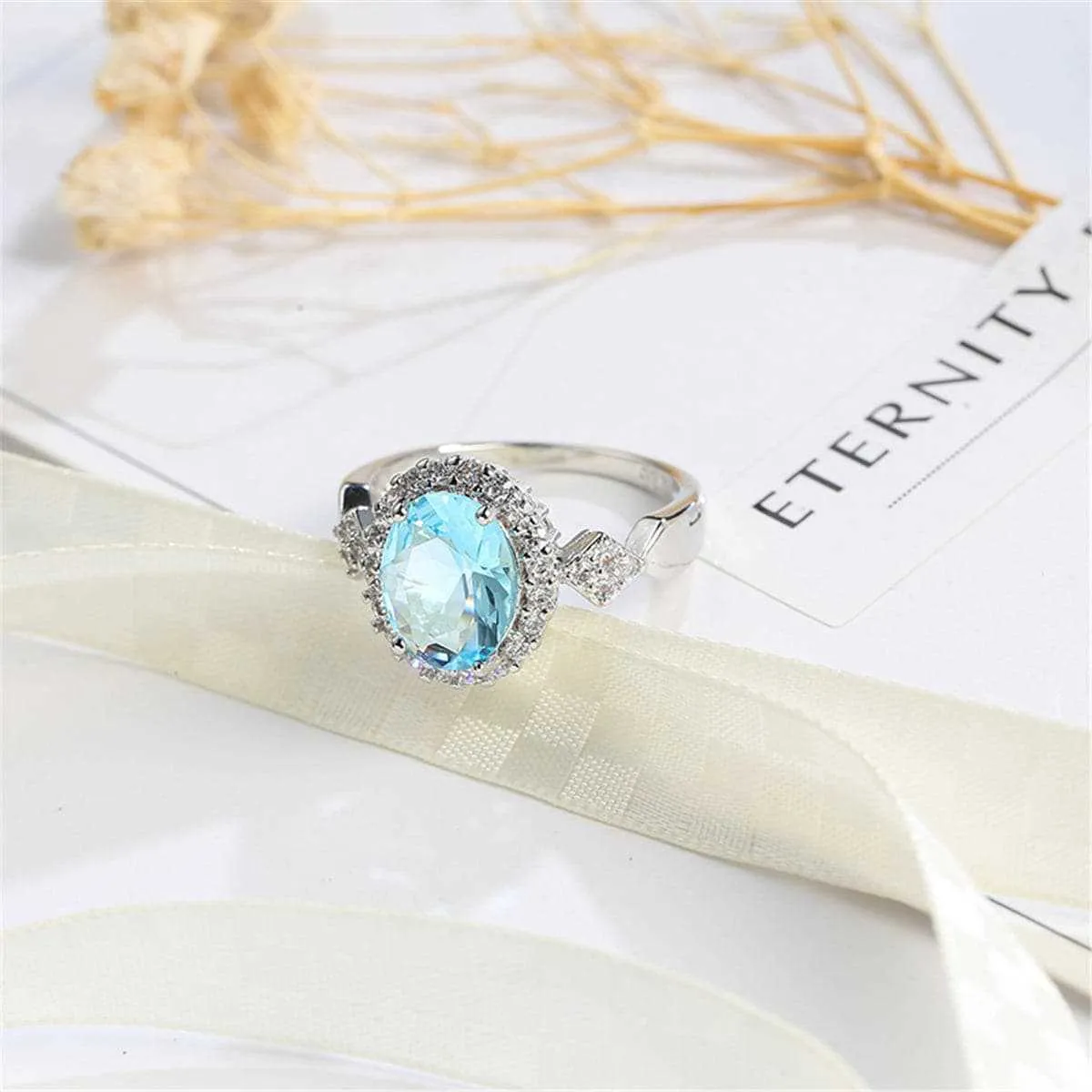 Sea Blue Cubic Zirconia & Crystal Halo Oval Ring sold by Zulily