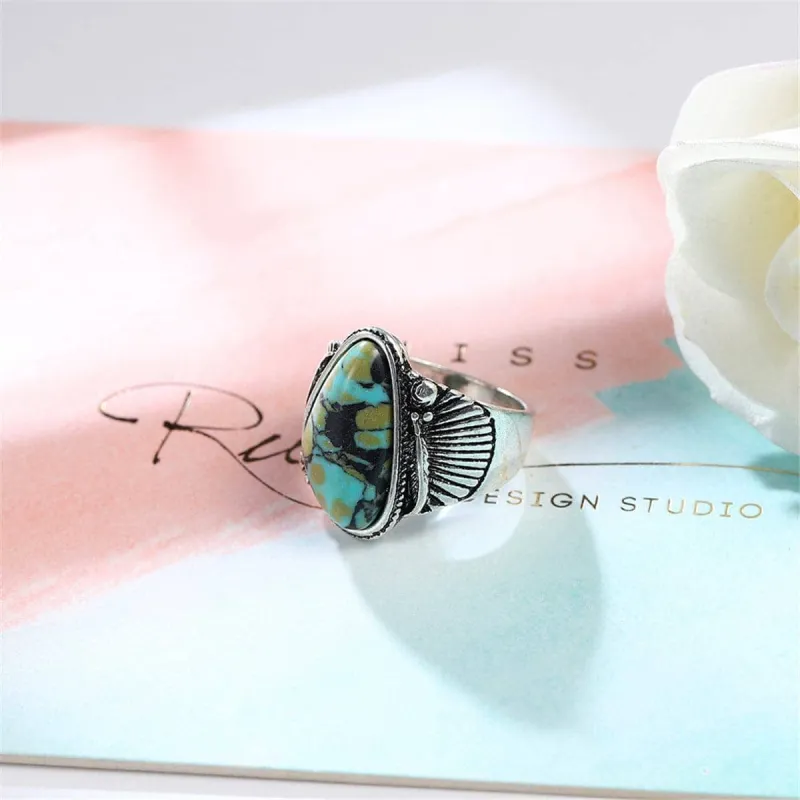 Turquoise & Silvertone Band Ring made by Zulily