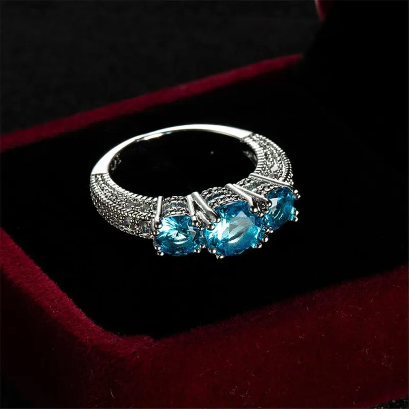 Sea Blue Crystal & Silvertone Three-Stone Ring made by Zulily