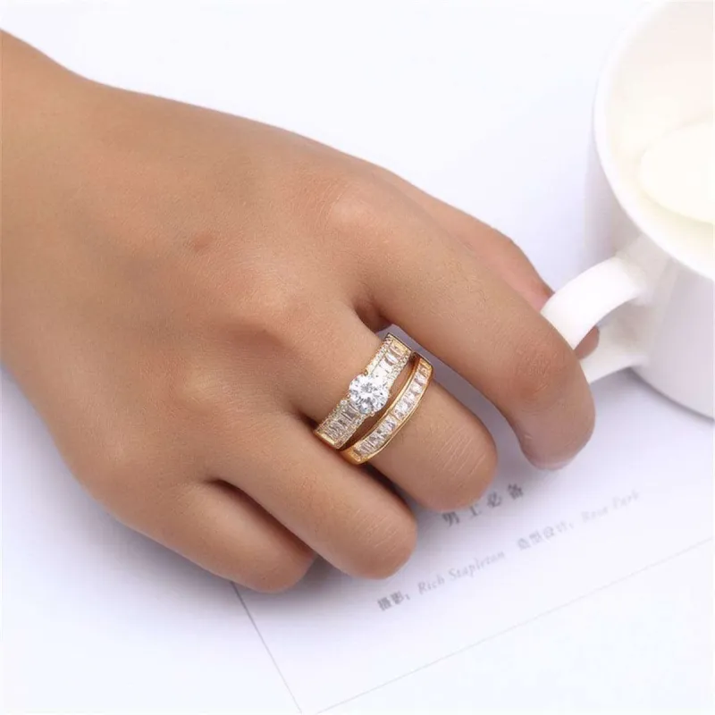 Two-Piece Cubic Zirconia & Crystal Cocktail Stacked Band Ring Set made by Zulily