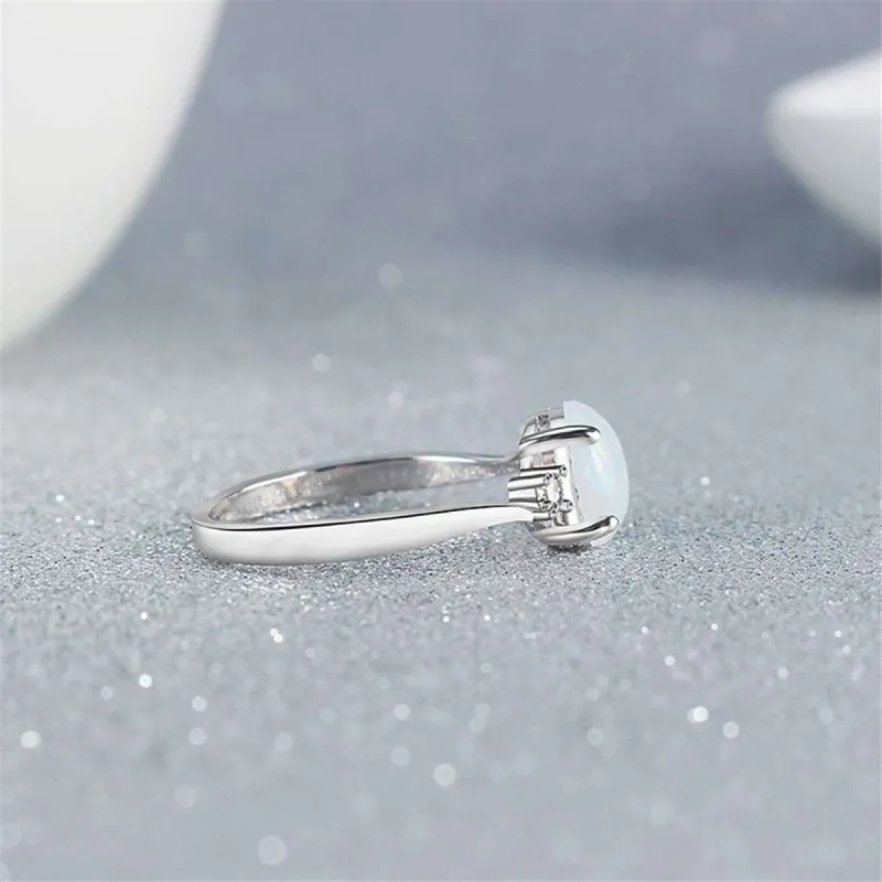 White Opal & Cubic Zirconia Oval-Cut Polished-Band Ring made by Zulily